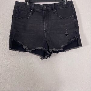 Good American Washed Black High Waisted Cut Off Jean Shorts